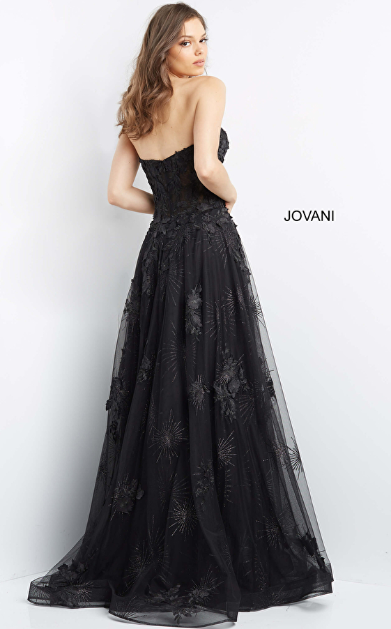 Jovani 07304 Black Strapless Corset Bodice Prom Gown